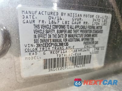 Zdjęcie 12 z 12 samochodu: 2016 NISSAN VERSA NOTE SV VIN:3N1CE2CP1GL396135 - miniatura