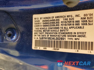 Zdjęcie 13 z 13 samochodu: 2004 HONDA ELEMENT EX VIN:5J6YH18534L002891 - miniatura