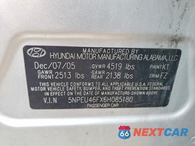 Zdjęcie 12 z 12 samochodu: 2006 HYUNDAI SONATA GLS V6 VIN:5NPEU46FX6H085180 - miniatura