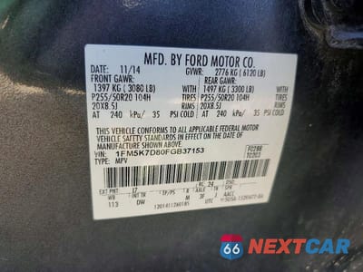 Zdjęcie 13 z 13 samochodu: 2015 FORD EXPLORER XLT VIN:1FM5K7D80FGB37153 - miniatura