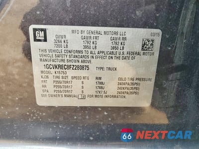Zdjęcie 12 z 12 samochodu: 2015 CHEVROLET SILVERADO K1500 LT VIN:1GCVKREC8FZ280875 - miniatura