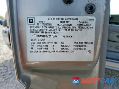 Zdjęcie 12 z 12 samochodu: 2000 GMC NEW SIERRA C1500 VIN:1GTEC19T8YZ217576 - miniatura