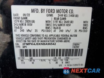 Zdjęcie 13 z 13 samochodu: 2022 FORD EDGE SEL VIN:2FMPK4J9XNBA96542 - miniatura