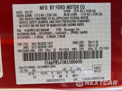 Zdjęcie 12 z 13 samochodu: 2021 FORD MUSTANG SHELBY GT500 VIN:1FA6P8SJ1M5500600 - miniatura