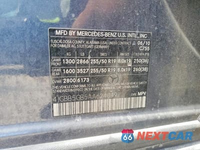 Zdjęcie 12 z 12 samochodu: 2010 MERCEDES-BENZ ML 350 VIN:4JGBB5GB5AA624049 - miniatura