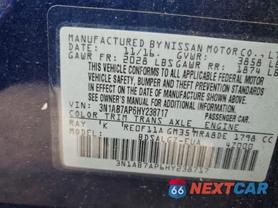 Zdjęcie 12 z 12 samochodu: 2017 NISSAN SENTRA SL VIN:3N1AB7AP6HY238717 - miniatura