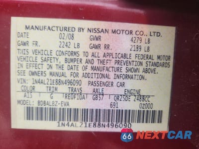 Zdjęcie 13 z 13 samochodu: 2008 NISSAN ALTIMA 2.5 VIN:1N4AL21E88N496090 - miniatura
