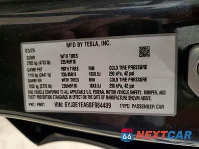 Zdjęcie 13 z 13 samochodu: 2025 TESLA MODEL 3 VIN:5YJ3E1EA6SF984409 - miniatura