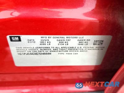 Zdjęcie 12 z 12 samochodu: 2012 CHEVROLET CRUZE ECO VIN:1G1PJ5SC3C7246688 - miniatura