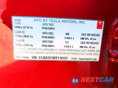 Zdjęcie 10 z 10 samochodu: 2015 TESLA MODEL S VIN:5YJSA1E18FF118157 - miniatura