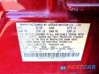Zdjęcie 12 z 12 samochodu: 2008 NISSAN ALTIMA 2.5 VIN:1N4AL21E88C221301 - miniatura