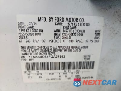 Zdjęcie 13 z 13 samochodu: 2015 FORD EXPLORER XLT VIN:1FM5K8D81FGA37892 - miniatura