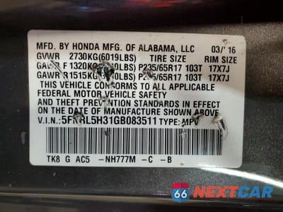 Zdjęcie 13 z 13 samochodu: 2016 HONDA ODYSSEY SE VIN:5FNRL5H31GB083511 - miniatura