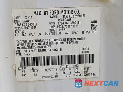 Zdjęcie 12 z 12 samochodu: 2014 FORD F150 VIN:1FTMF1EM8EKF10318 - miniatura