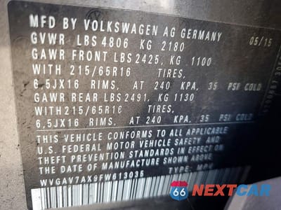 Zdjęcie 12 z 12 samochodu: 2015 VOLKSWAGEN TIGUAN S VIN:WVGAV7AX9FW613035 - miniatura