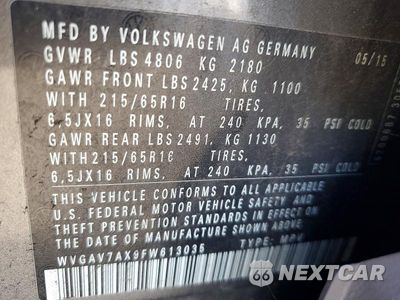 Zdjęcie 12 z 12 samochodu: 2015 VOLKSWAGEN TIGUAN S VIN:WVGAV7AX9FW613035 - miniatura