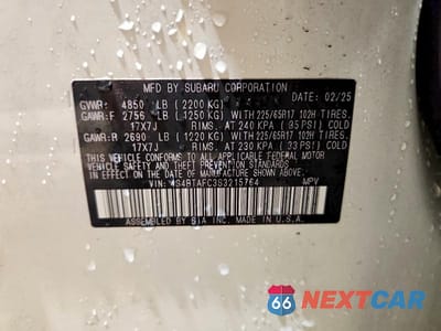 Zdjęcie 14 z 14 samochodu: 2025 SUBARU OUTBACK PREMIUM VIN:4S4BTAFC3S3215764 - miniatura
