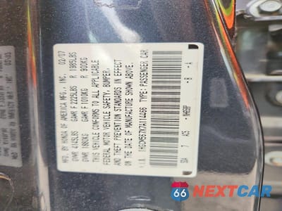 Zdjęcie 12 z 12 samochodu: 2007 HONDA ACCORD EX VIN:1HGCM567X7A114466 - miniatura