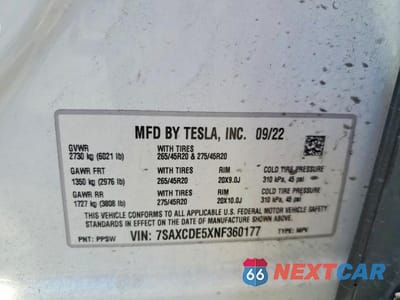 Zdjęcie 13 z 13 samochodu: 2022 TESLA MODEL X VIN:7SAXCDE5XNF360177 - miniatura