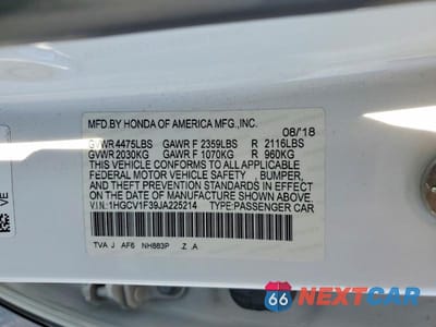 Zdjęcie 13 z 13 samochodu: 2018 HONDA ACCORD SPORT VIN:1HGCV1F39JA225214 - miniatura