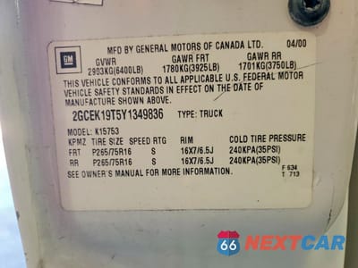 Zdjęcie 12 z 13 samochodu: 2000 CHEVROLET SILVERADO K1500 VIN:2GCEK19T5Y1349836 - miniatura