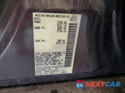 Zdjęcie 12 z 12 samochodu: 2013 NISSAN ALTIMA 2.5 VIN:1N4AL3AP5DC146980 - miniatura
