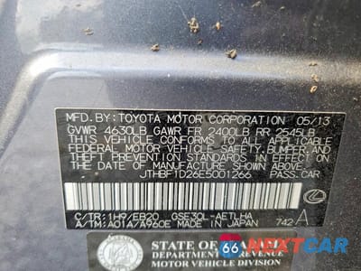Zdjęcie 12 z 12 samochodu: 2014 LEXUS IS 250 BASE VIN:JTHBF1D26E5001266 - miniatura