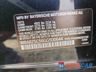 Zdjęcie 12 z 12 samochodu: 2016 BMW 328 XIGT SULEV VIN:WBA8Z5C56GG500644 - miniatura