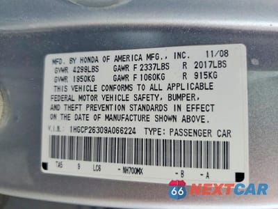 Zdjęcie 12 z 12 samochodu: 2009 HONDA ACCORD LX VIN:1HGCP26309A066224 - miniatura