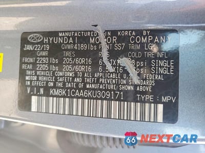 Zdjęcie 13 z 13 samochodu: 2019 HYUNDAI KONA SE VIN:KM8K1CAA6KU309171 - miniatura