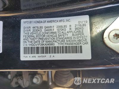 Zdjęcie 12 z 12 samochodu: 2019 HONDA ACCORD SPORT VIN:1HGCV1F39KA045863 - miniatura
