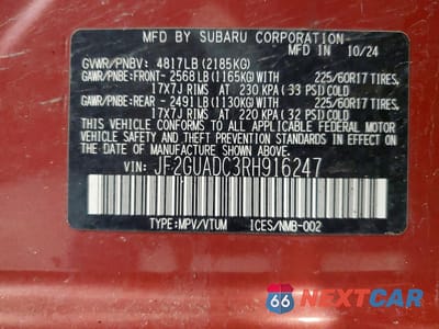 Zdjęcie 12 z 13 samochodu: 2024 SUBARU CROSSTREK PREMIUM VIN:JF2GUADC3RH916247 - miniatura