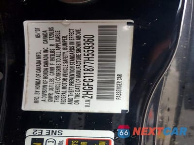 Zdjęcie 12 z 12 samochodu: 2007 HONDA CIVIC EX VIN:2HGFG11877H559360 - miniatura