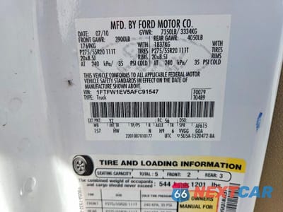 Zdjęcie 12 z 12 samochodu: 2010 FORD F150 SUPERCREW VIN:1FTFW1EV5AFC91547 - miniatura