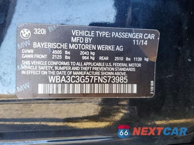 Zdjęcie 12 z 12 samochodu: 2015 BMW 320 I XDRIVE VIN:WBA3C3G57FNS73985 - miniatura