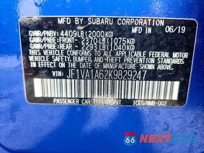 Zdjęcie 12 z 12 samochodu: 2019 SUBARU WRX VIN:JF1VA1A62K9829247 - miniatura