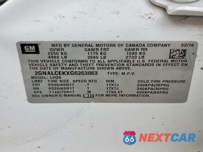 Zdjęcie 13 z 13 samochodu: 2016 CHEVROLET EQUINOX LT VIN:2GNALCEKXG6263063 - miniatura