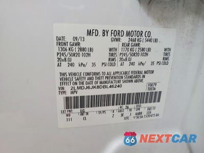Zdjęcie 13 z 13 samochodu: 2013 LINCOLN MKX VIN:2LMDJ6JK8DBL46240 - miniatura