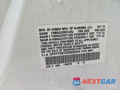 Zdjęcie 14 z 14 samochodu: 2014 HONDA PILOT LX VIN:5FNYF3H23EB020244 - miniatura