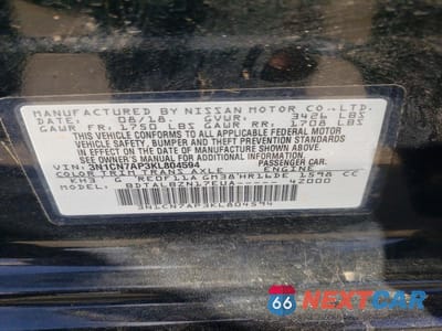 Zdjęcie 12 z 12 samochodu: 2019 NISSAN VERSA SV VIN:3N1CN7AP3KL804594 - miniatura