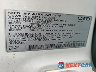 Zdjęcie 13 z 13 samochodu: 2019 AUDI Q8 PRESTIGE S-LINE VIN:WA1FVAF14KD027578 - miniatura