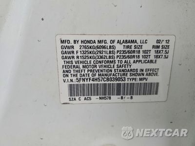 Zdjęcie 13 z 14 samochodu: 2012 HONDA PILOT EXL VIN:5FNYF4H57CB039053 - miniatura