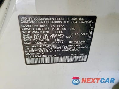 Zdjęcie 13 z 13 samochodu: 2021 VOLKSWAGEN ATLAS SEL PREMIUM VIN:1V2TR2CA2MC504300 - miniatura