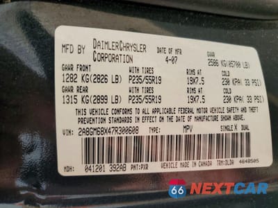 Zdjęcie 13 z 14 samochodu: 2007 CHRYSLER PACIFICA TOURING VIN:2A8GM68X47R300608 - miniatura