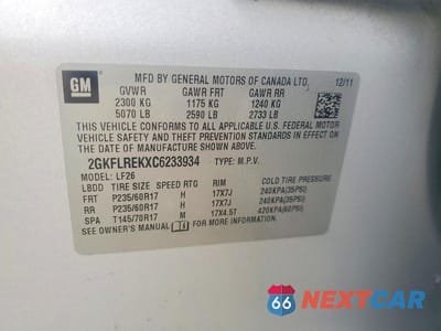 Zdjęcie 13 z 13 samochodu: 2012 GMC TERRAIN SLE VIN:2GKFLREKXC6233934 - miniatura