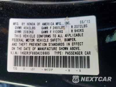 Zdjęcie 12 z 12 samochodu: 2013 HONDA ACCORD EXL VIN:1HGCR3F88DA038885 - miniatura