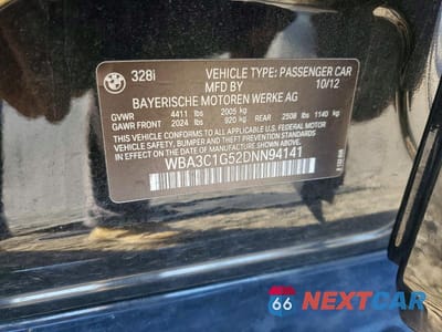 Zdjęcie 12 z 12 samochodu: 2013 BMW 328 I SULEV VIN:WBA3C1G52DNN94141 - miniatura