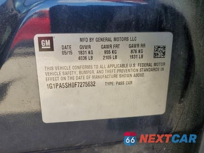 Zdjęcie 13 z 13 samochodu: 2015 CHEVROLET CRUZE LS VIN:1G1PA5SH0F7275632 - miniatura