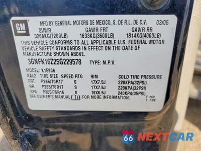 Zdjęcie 14 z 14 samochodu: 2005 CHEVROLET SUBURBAN K1500 VIN:3GNFK16Z25G229578 - miniatura