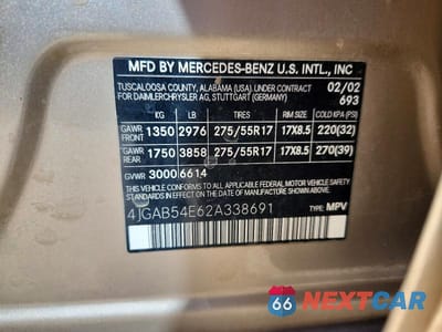 Zdjęcie 13 z 13 samochodu: 2002 MERCEDES-BENZ ML 320 VIN:4JGAB54E62A338691 - miniatura